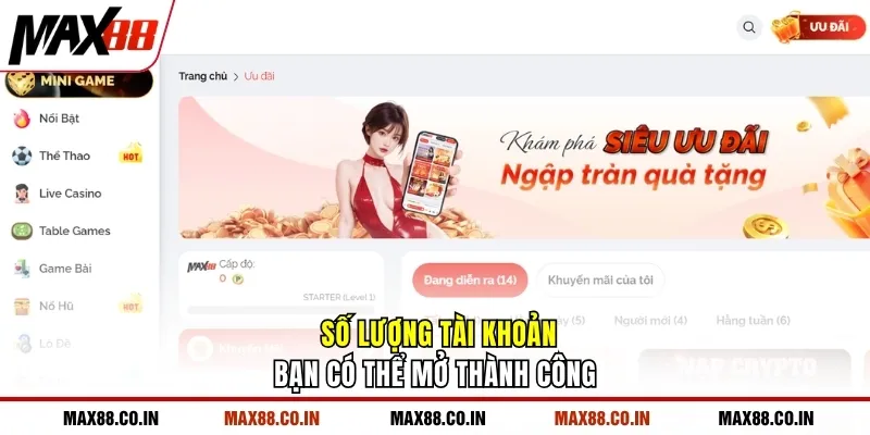 MAX88 22 Số lượng tài khoản bạn có thể mở thành công